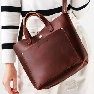 Portland Leather Mini Crossbody Tote in Cognac